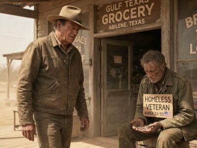 In 1959, John Wayne saw a homeless veteran counting coins to buy bread in Texas — and then…