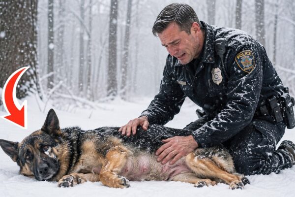 A Pregnant German Shepherd Was Freezing in a Blizzard Until a Police Officer Found Her