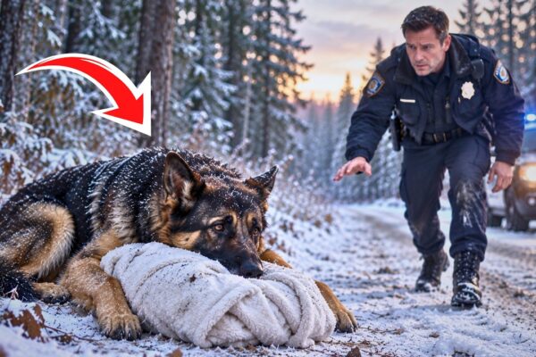 A Freezing German Shepherd Guarded a Bundle in Snow—What the Officer Found Inside Left Him Stunned