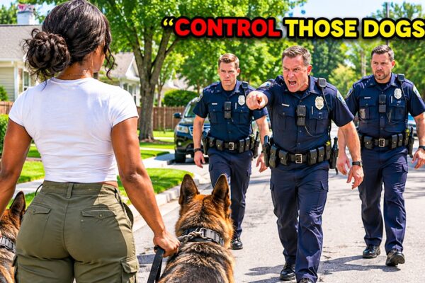 3 Cops Surrounded The Woman—Froze When Her Military K9s Rush To Her Side