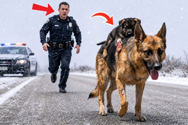 A Cop Found a German Shepherd Carrying Her Puppy—What She Did Next Left Him in Tears