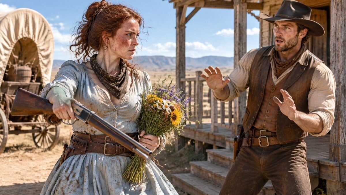 The Rancher Expected a Beautiful City Bride — The Cowgirl Stepped Down Holding His Rifle and Flowers