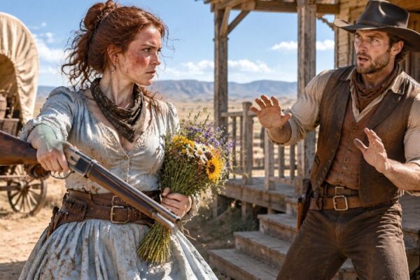 The Rancher Expected a Beautiful City Bride — The Cowgirl Stepped Down Holding His Rifle and Flowers