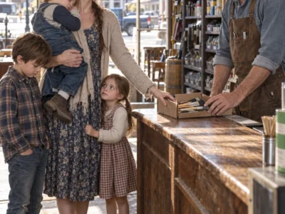 When a tired young widow came into my hardware store to return a box of paintbrushes so she could afford groceries, she quietly told me no man would ever want a woman with three kids—so I loaded her late husband’s broken bookshelf into my truck and refused to charge her a dime.