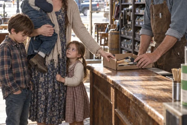 When a tired young widow came into my hardware store to return a box of paintbrushes so she could afford groceries, she quietly told me no man would ever want a woman with three kids—so I loaded her late husband’s broken bookshelf into my truck and refused to charge her a dime.